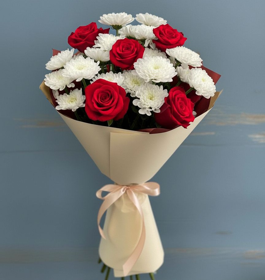 Букет цветов из: Розы и Хризантемы в Печенге