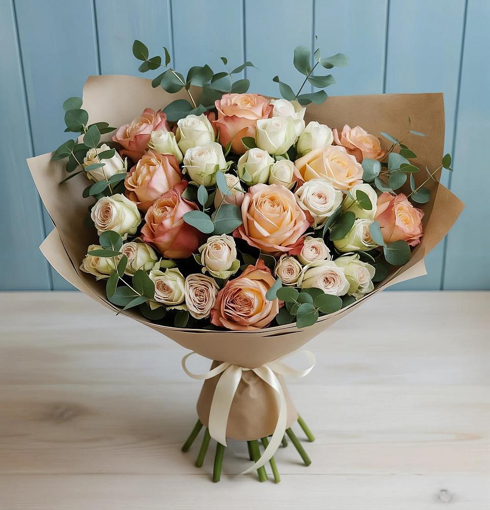 Букет цветов из: Альстромерии и Розы в Печенге