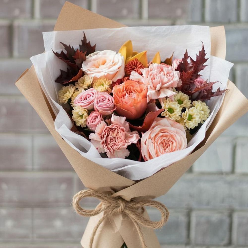 Букет цветов из: Гвоздики, Хризантемы и Розы в Печенге