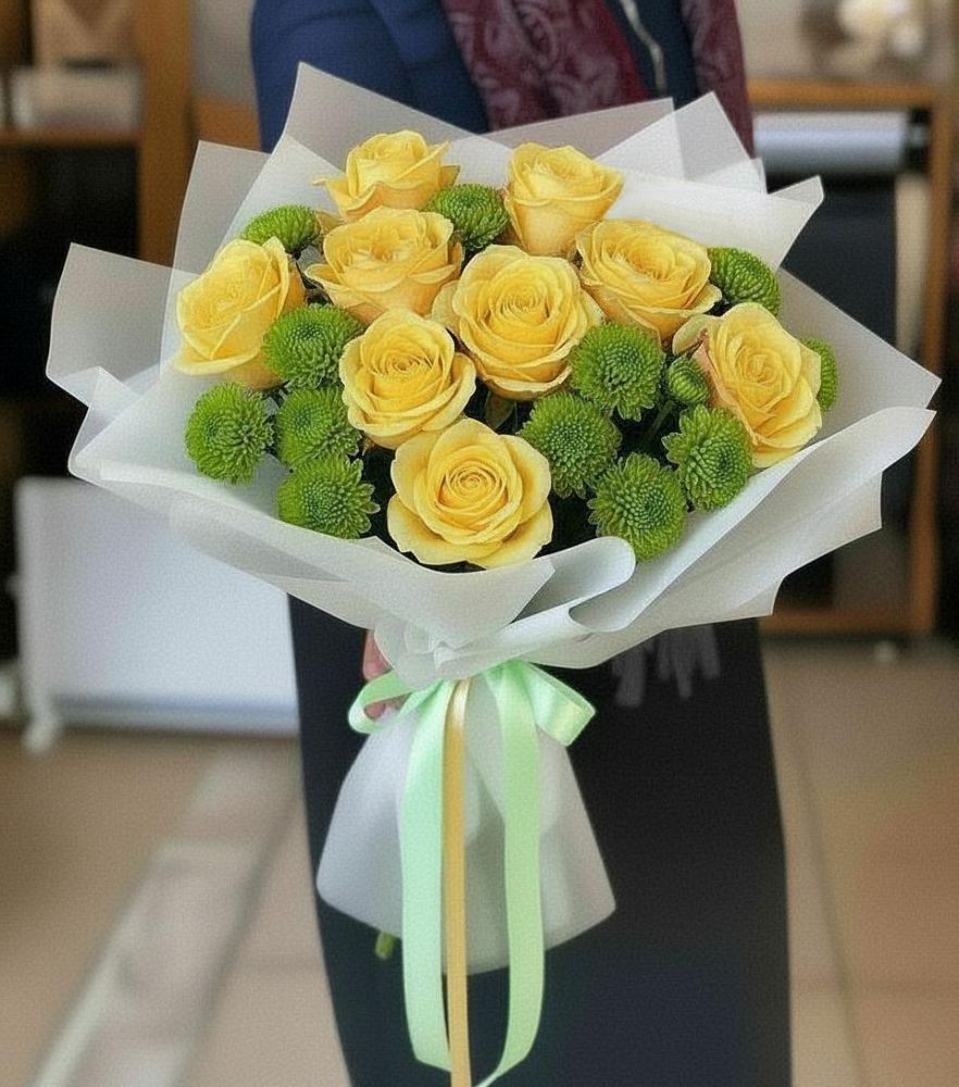 Букет цветов из: Хризантемы и Розы в Печенге