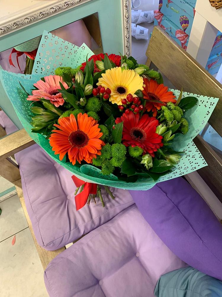 Букет цветов из: Герберы, Хризантемы и Альстромерии в Печенге