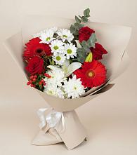 Букет цветов из:  Розы, Хризантемы, Герберы и Лилии в Печенге