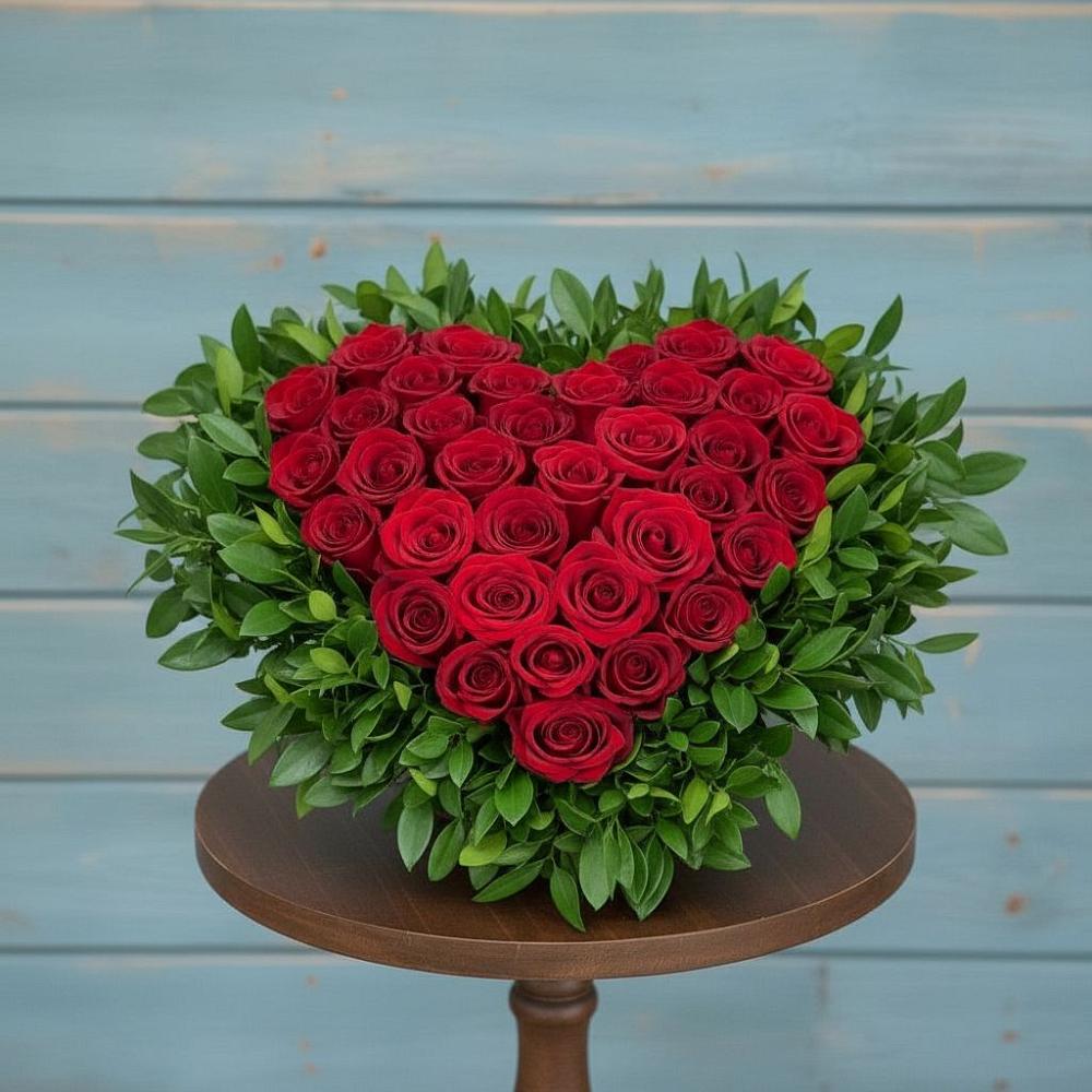 Цветочная композиция из Розы в виде сердца в Печенге